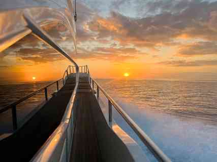 Illustrative yacht deck at sunset